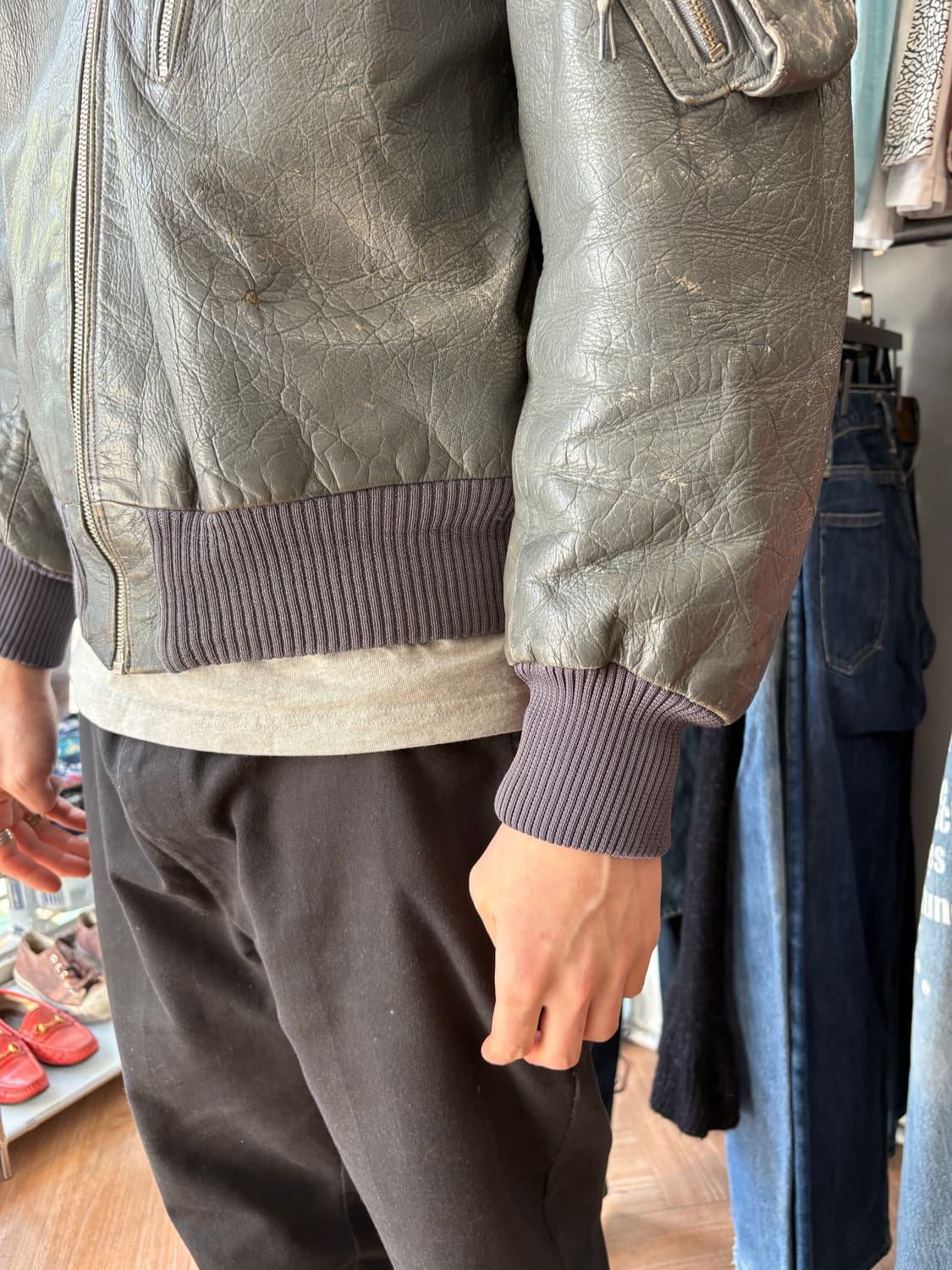 80s Germany 레더 플라이트 봄버 자켓 상품이미지6