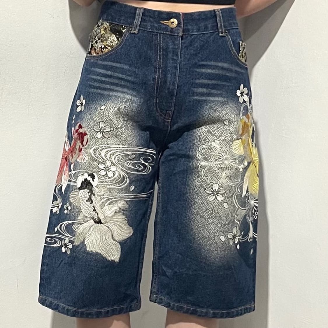 오리엔탈 데님 자수 반바지 상품이미지2