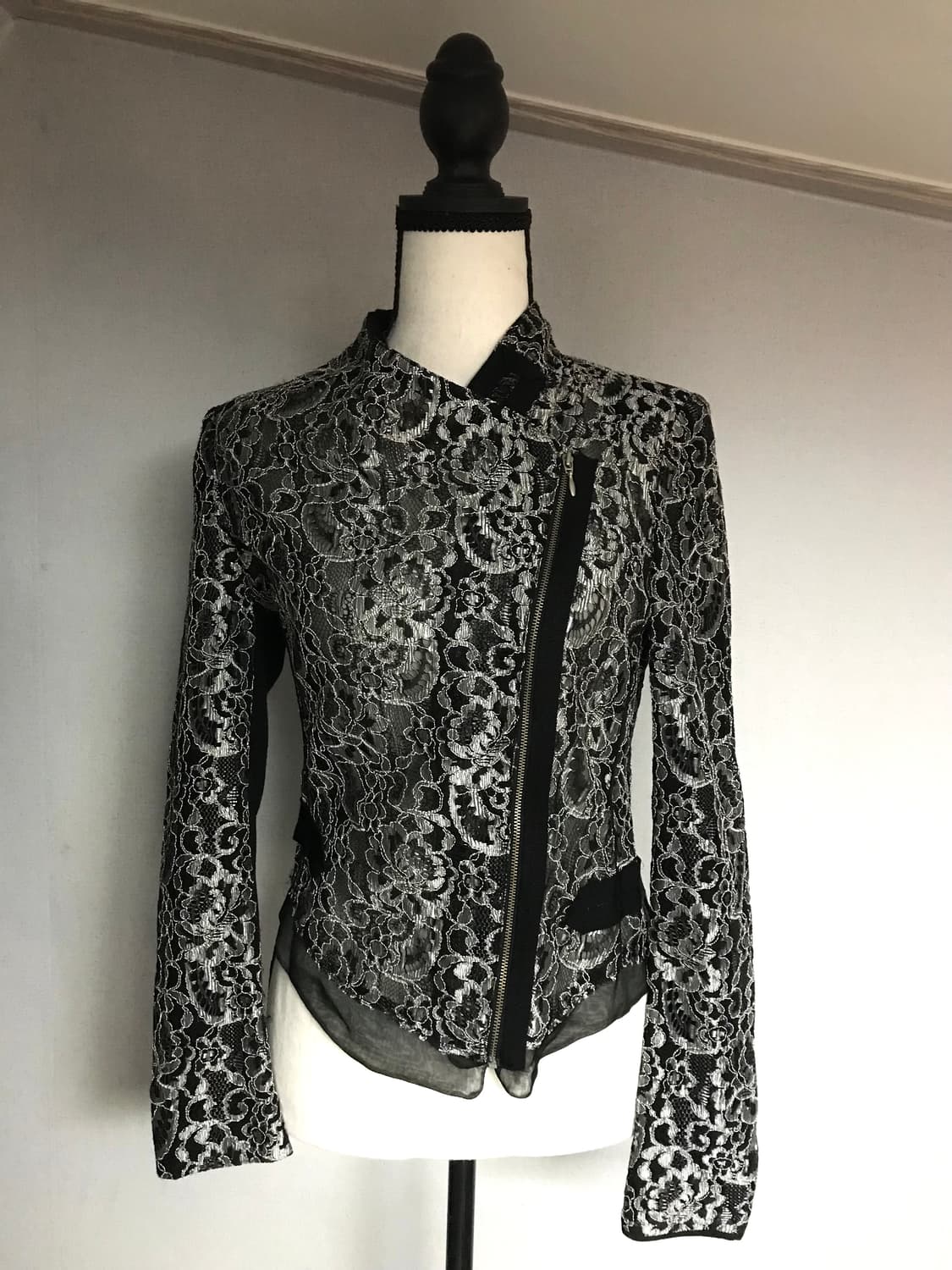 Silver Lace Asymmetrical Zip Jacket 상품이미지1