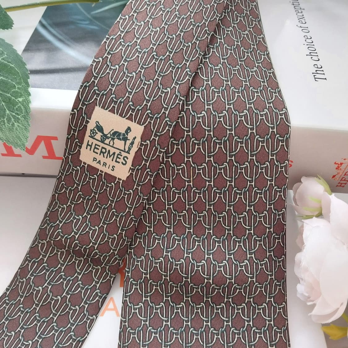 에르메스 실크 브라운 H모티브 패턴 넥타이 7.9cm A+등급 K1217 상품이미지2