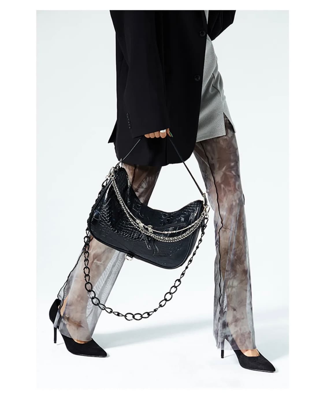 이우가마카라스 트리플 체인 악어가죽 숄더백 상품이미지5