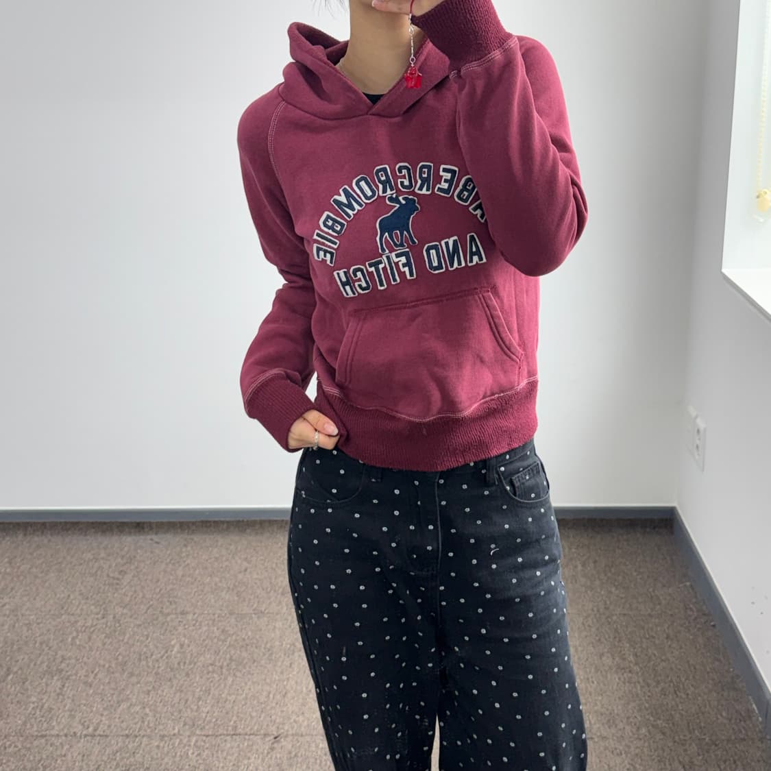 Abercrombie 아베크롬비 스펠아웃로고 버건디 후드티 상품이미지1