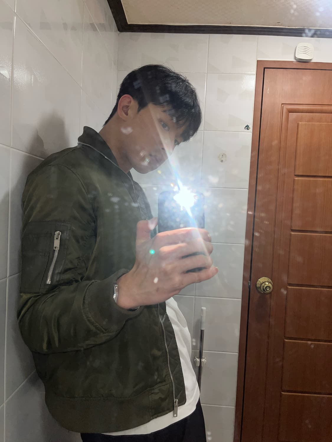 Plac 가죽 패치 풀 지퍼 ma-1 카키 상품이미지1