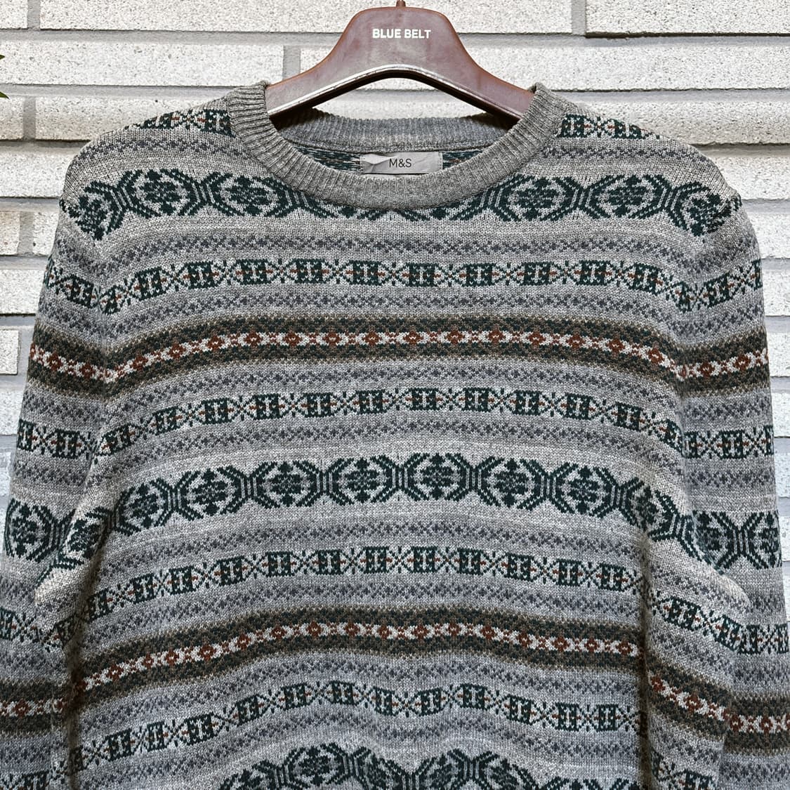 USA VINTAGE 스트라이프 에스닉 패턴 니트 롱슬리브 램스울 디테일 상품이미지4