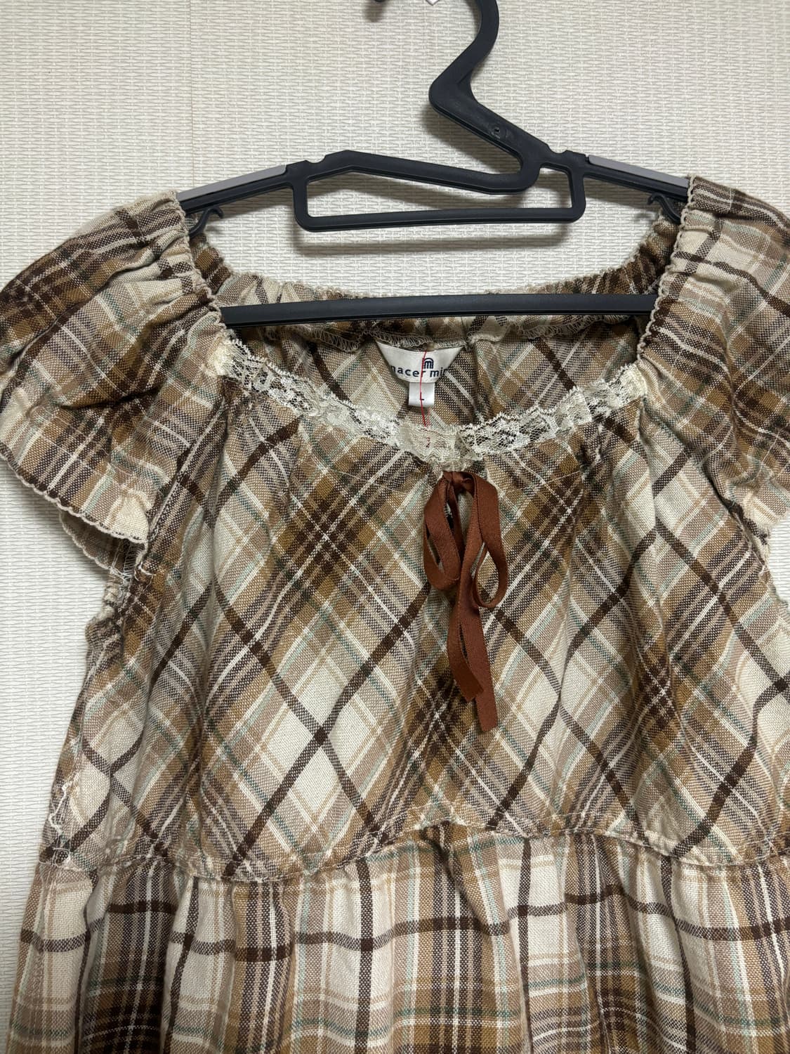 라떼 체크 리본 원피스 상품이미지3