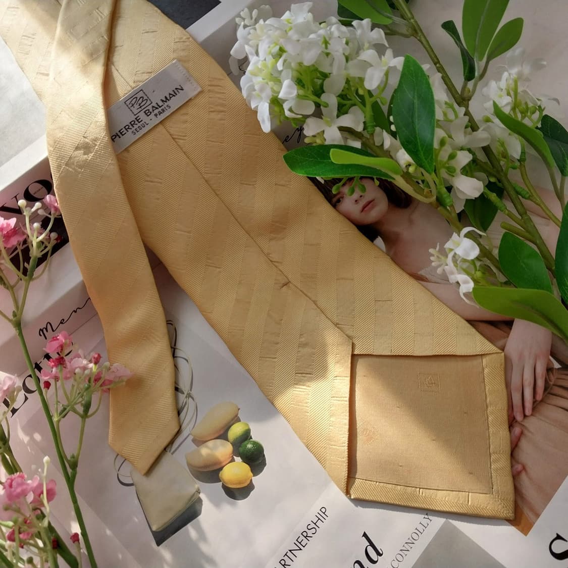 발망 옐로우 자카드 블록 패턴 실크 넥타이 9.6cm A등급 K1523
 상품이미지5