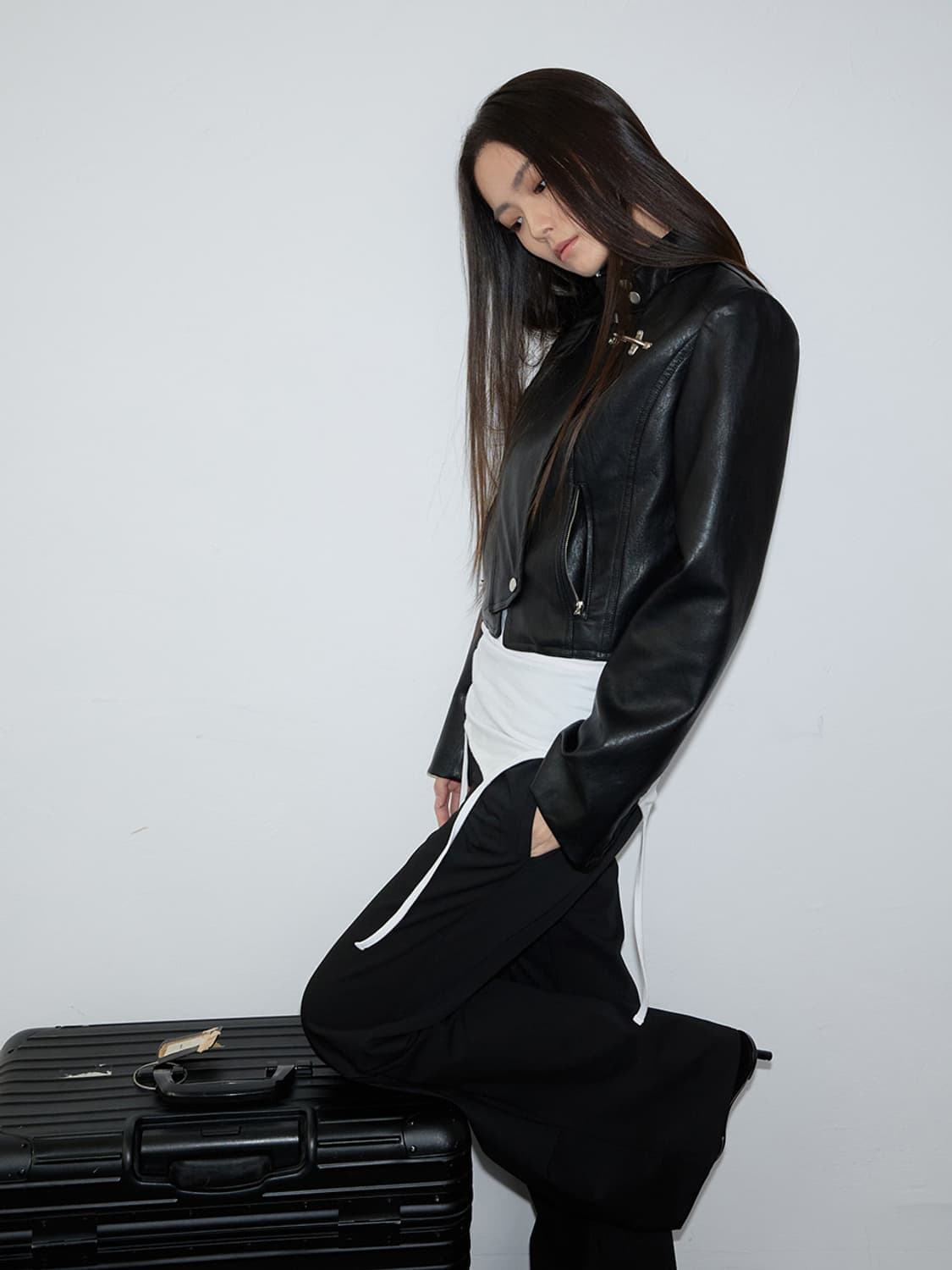 Flight Leather Biker Jacket (black) 상품이미지3