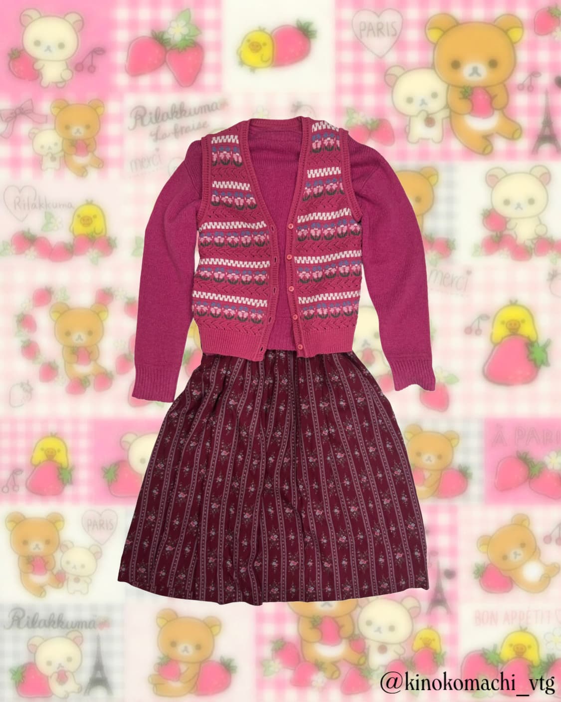 [코디세트] 어두운 핑크 플라워 셋업 겨울 아오이유우 상품이미지1