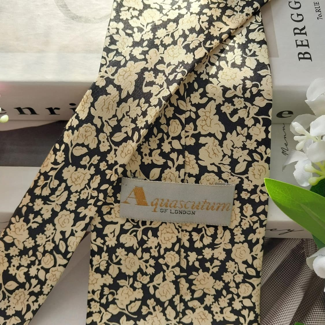 아쿠아스큐텀 실크 블랙 플로럴 넥타이 9.5cm A+등급 k1739 상품이미지6