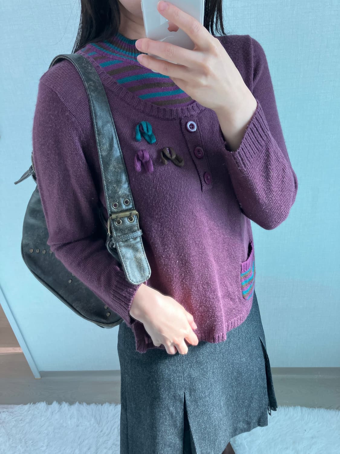jpn vintage 퍼플 스트라이프 니트 y2k 스트릿 갸루 펑키 상품이미지2