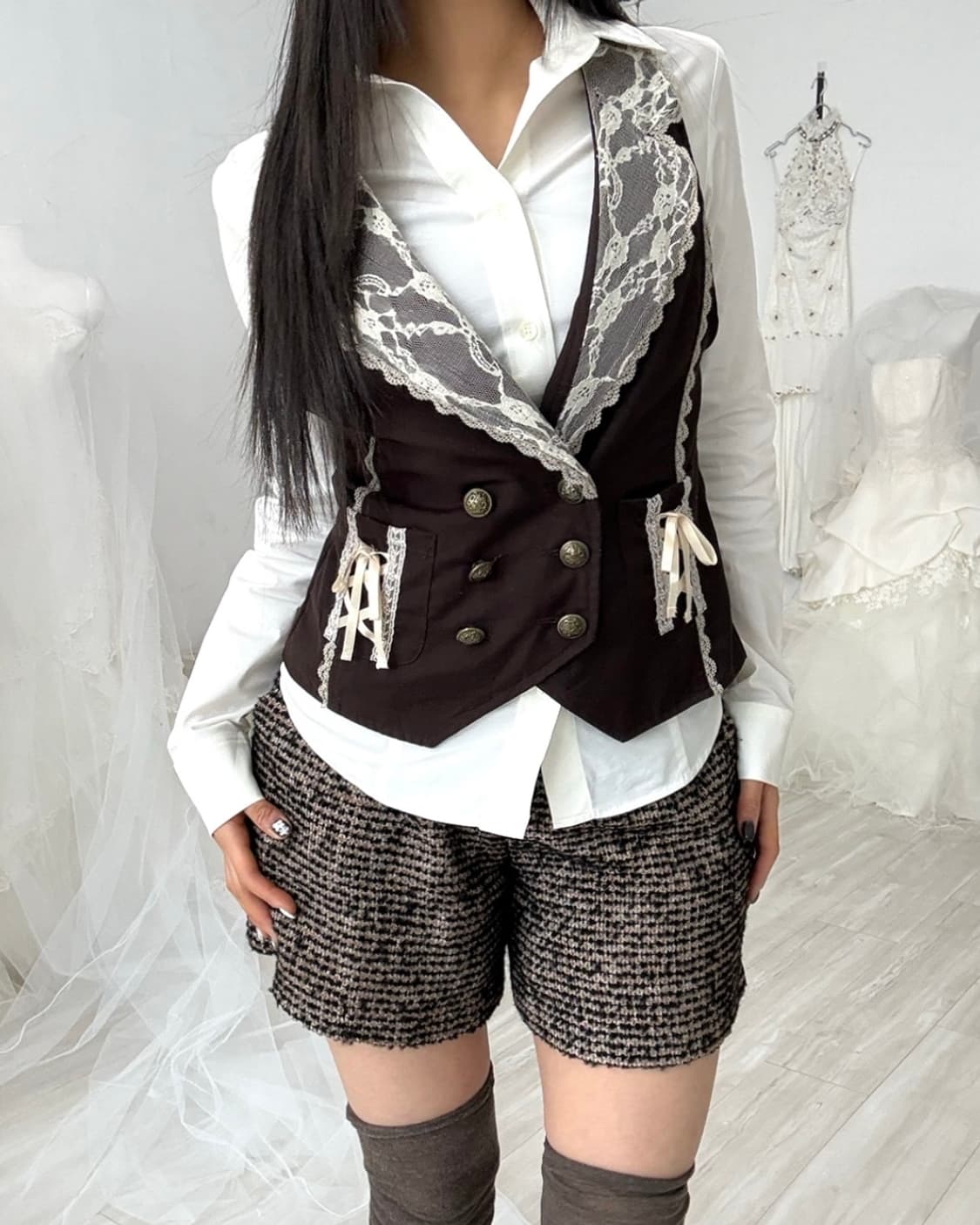 Ribbon Belt Brown Tweed Shorts 상품이미지6