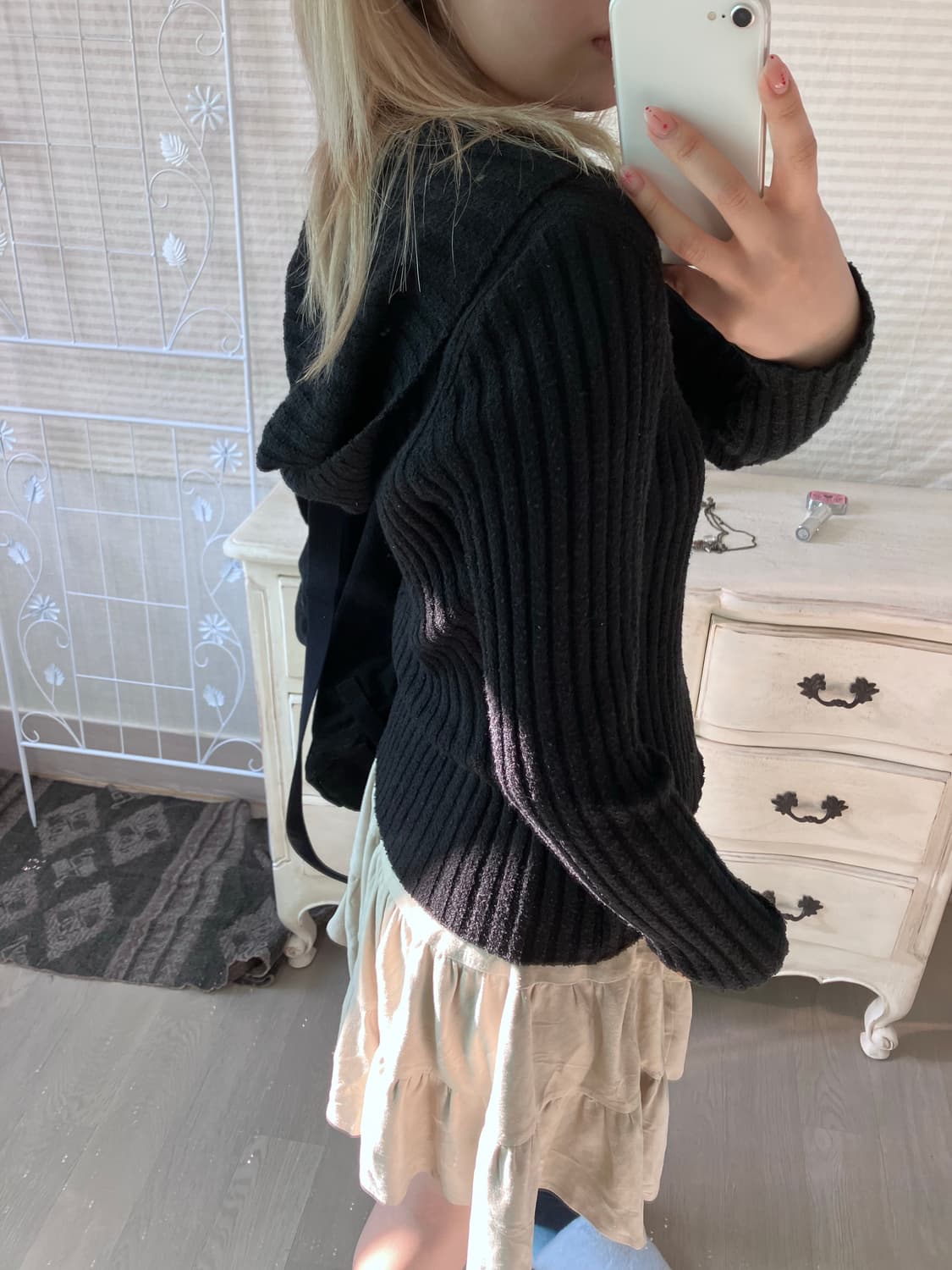 jpn vintage 블랙 슬림핏 후드 니트 집업 상품이미지5