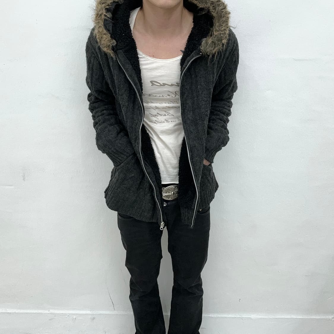 Grey fur hood jacket 상품이미지2