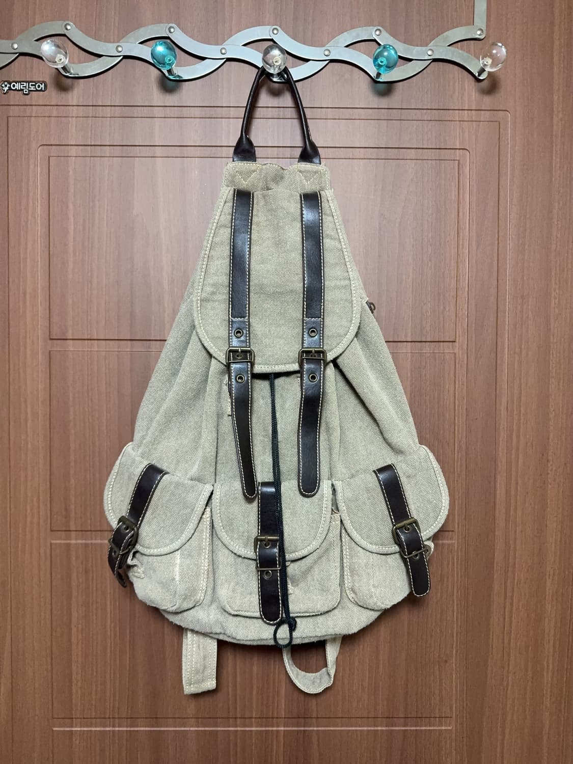 일본 빈티지 모리걸 카키 베이지 캔버스 쓰리포켓 백팩 모리 가방 상품이미지1