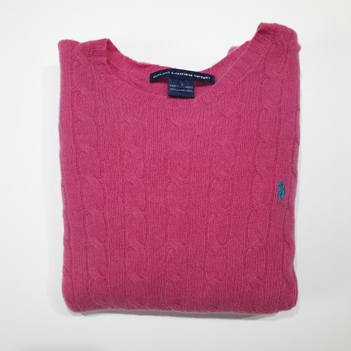CL492 L 폴로 90s 홍콩판 램스울 케이블 핫핑크 니트 스웨터 상품이미지7