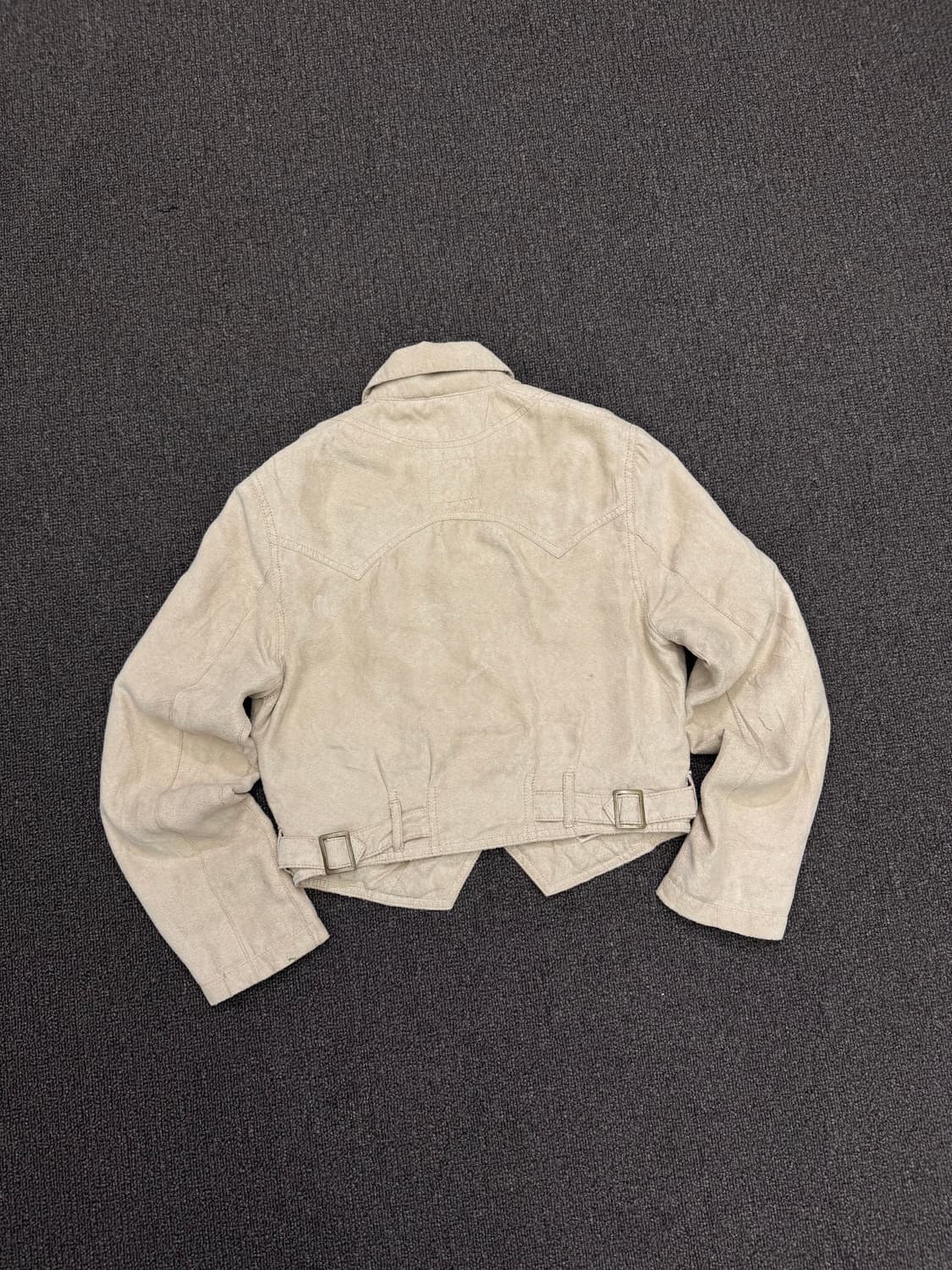 OS)LB-03 빈티지 여성 베이지 스웨이드 크롭 자켓 상품이미지4