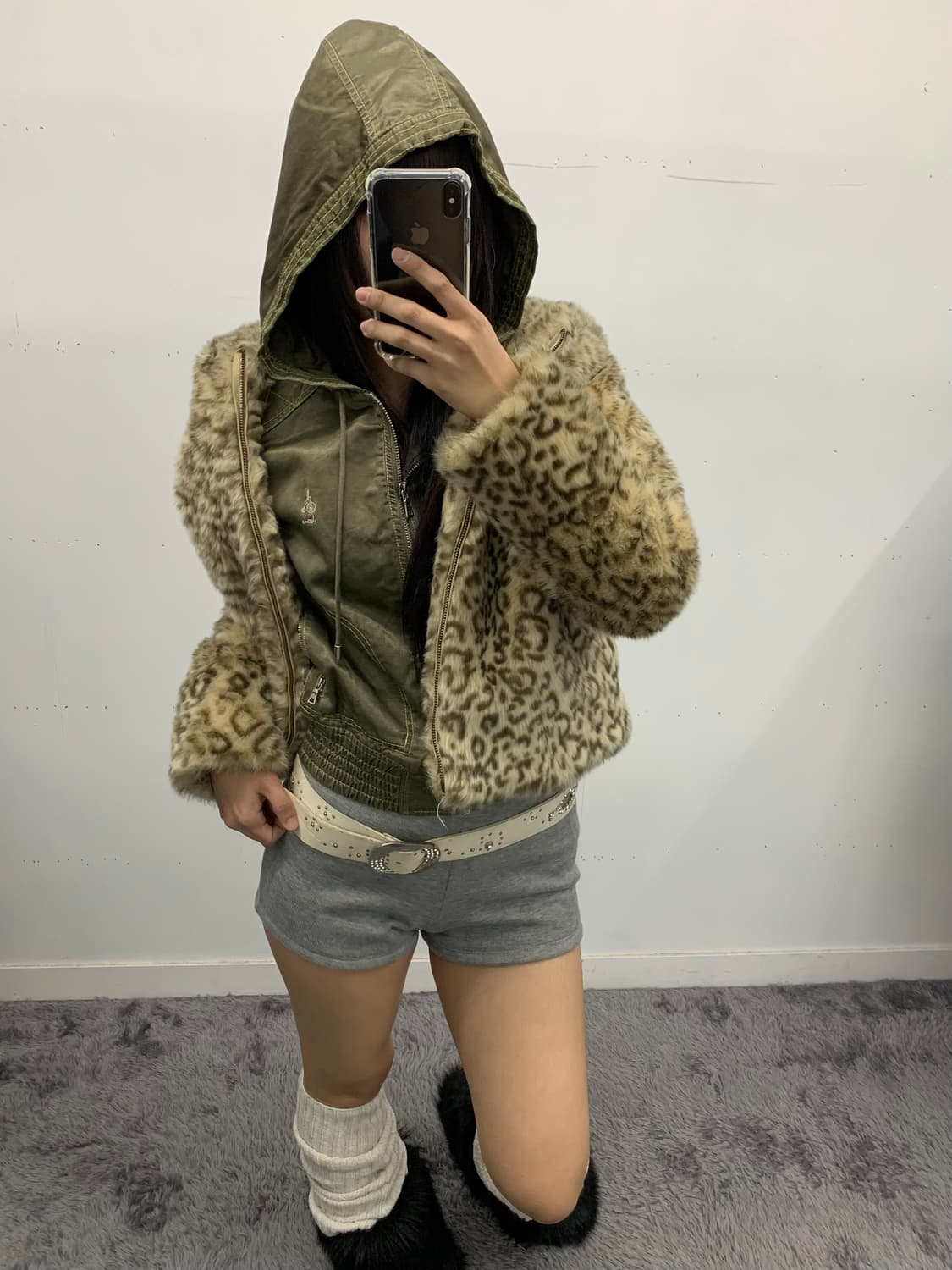 레오파드 퍼 후드집업 상품이미지4