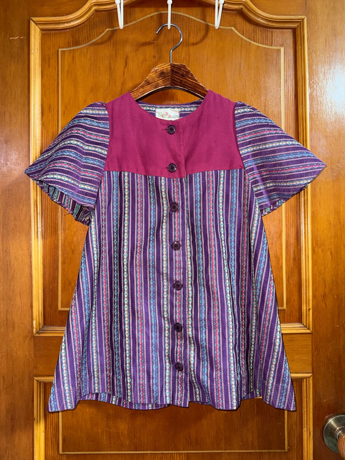 에스닉 스트라이프 퍼프 블라우스 & 퍼플 코튼 스커트 세트 상품이미지4