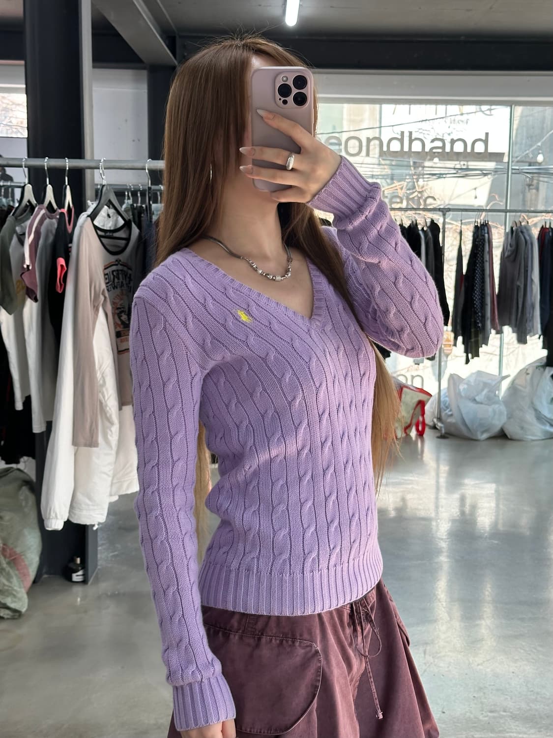 폴로랄프로렌 스포츠 케이블꽈배기 브이넥니트 퍼플 상품이미지2