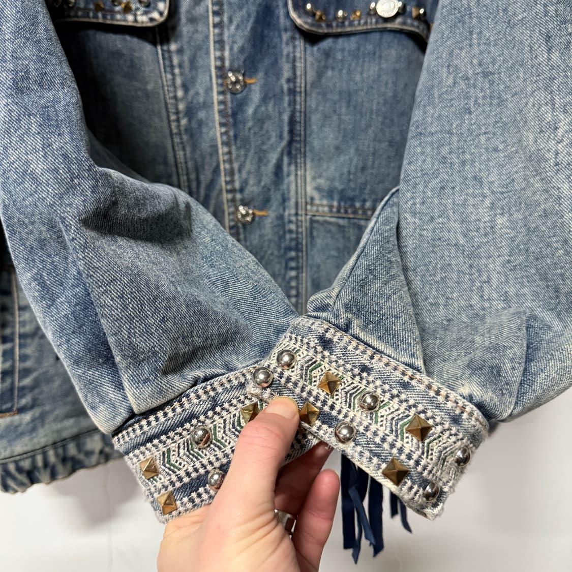 VTG 빈티지 에스닉 웨스턴 스톤 찡 , 프린지 데님 자켓 상품이미지4