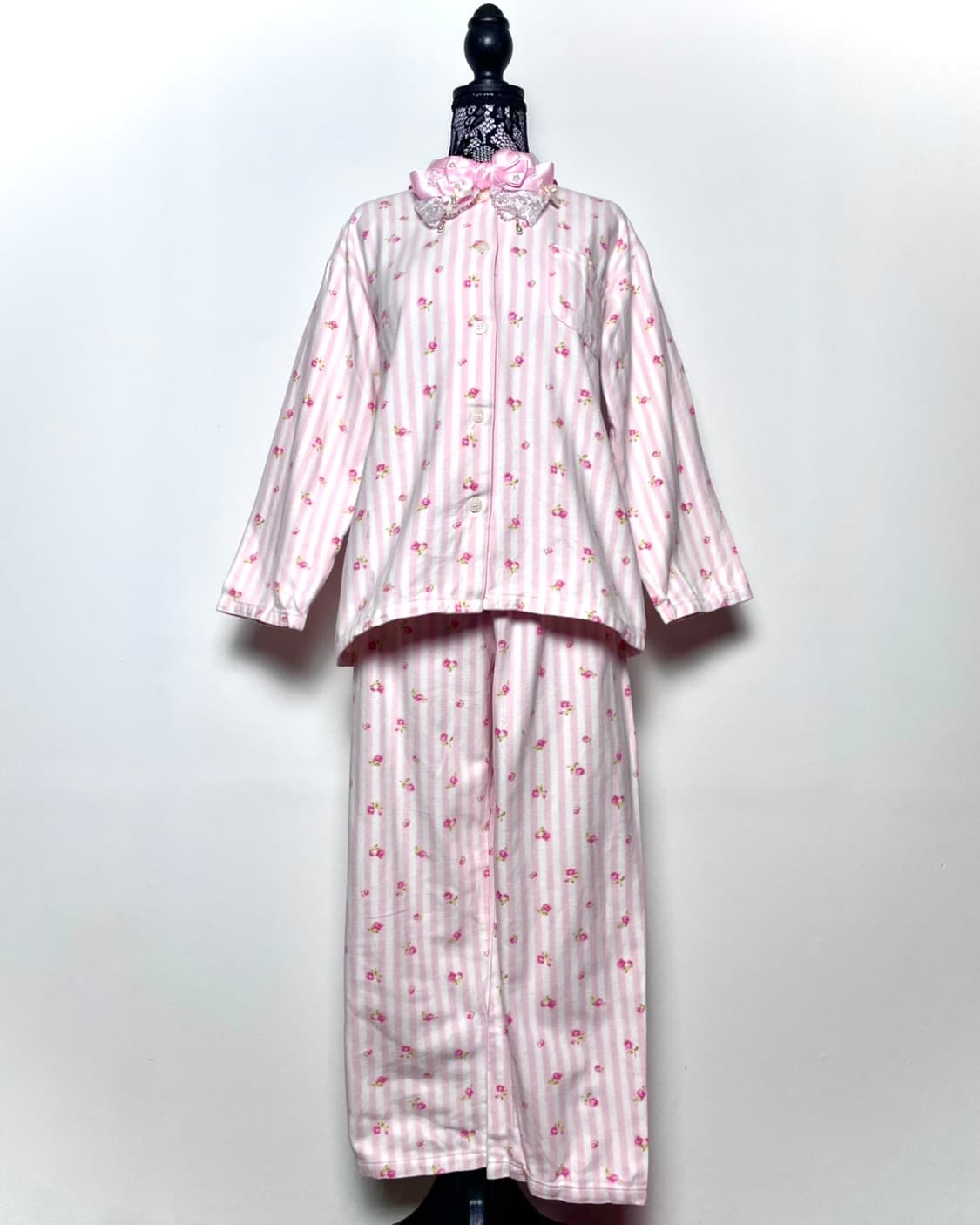 JPN 핑크 플라워 스트라이프 줄무늬 히메갸루 파자마 세트 상품이미지1