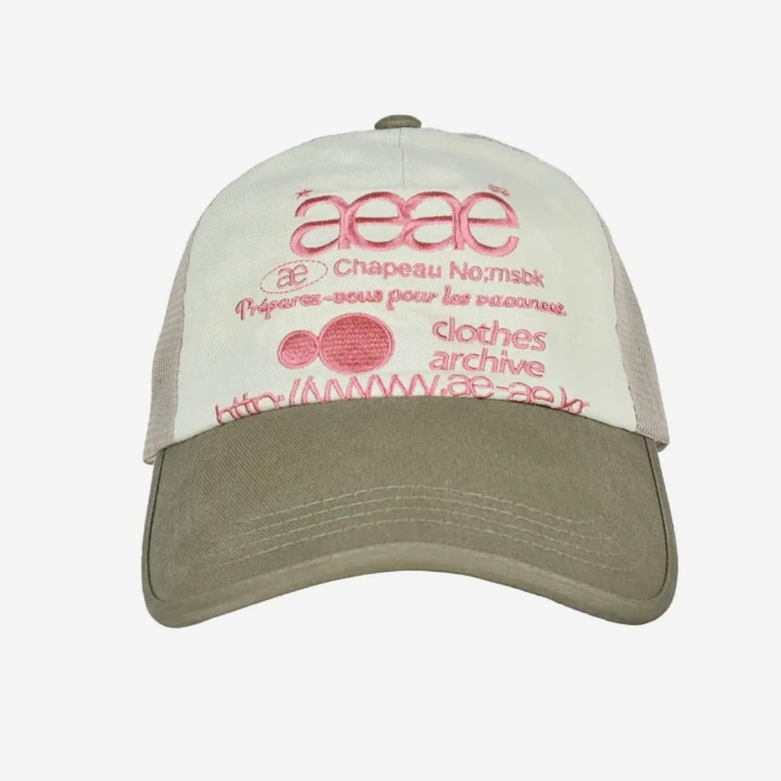 에이이에이이 WEB LOGO MESH CAP [OLIVE/BEIGE] 상품이미지1