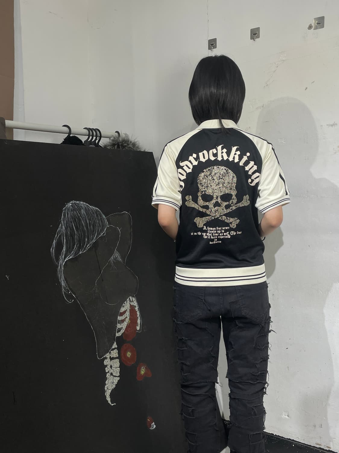 Jpn 일본빈티지 해골 펑크 집업 하프 반팔 져지 상품이미지4