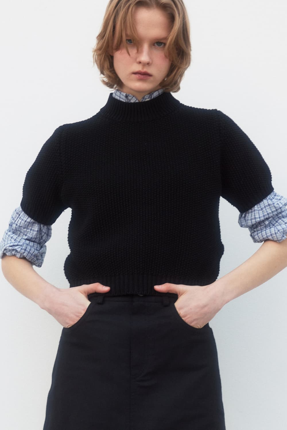 LENUEE 르누이 크로셰 하프넥 니트 탑 반팔니트 상품이미지1