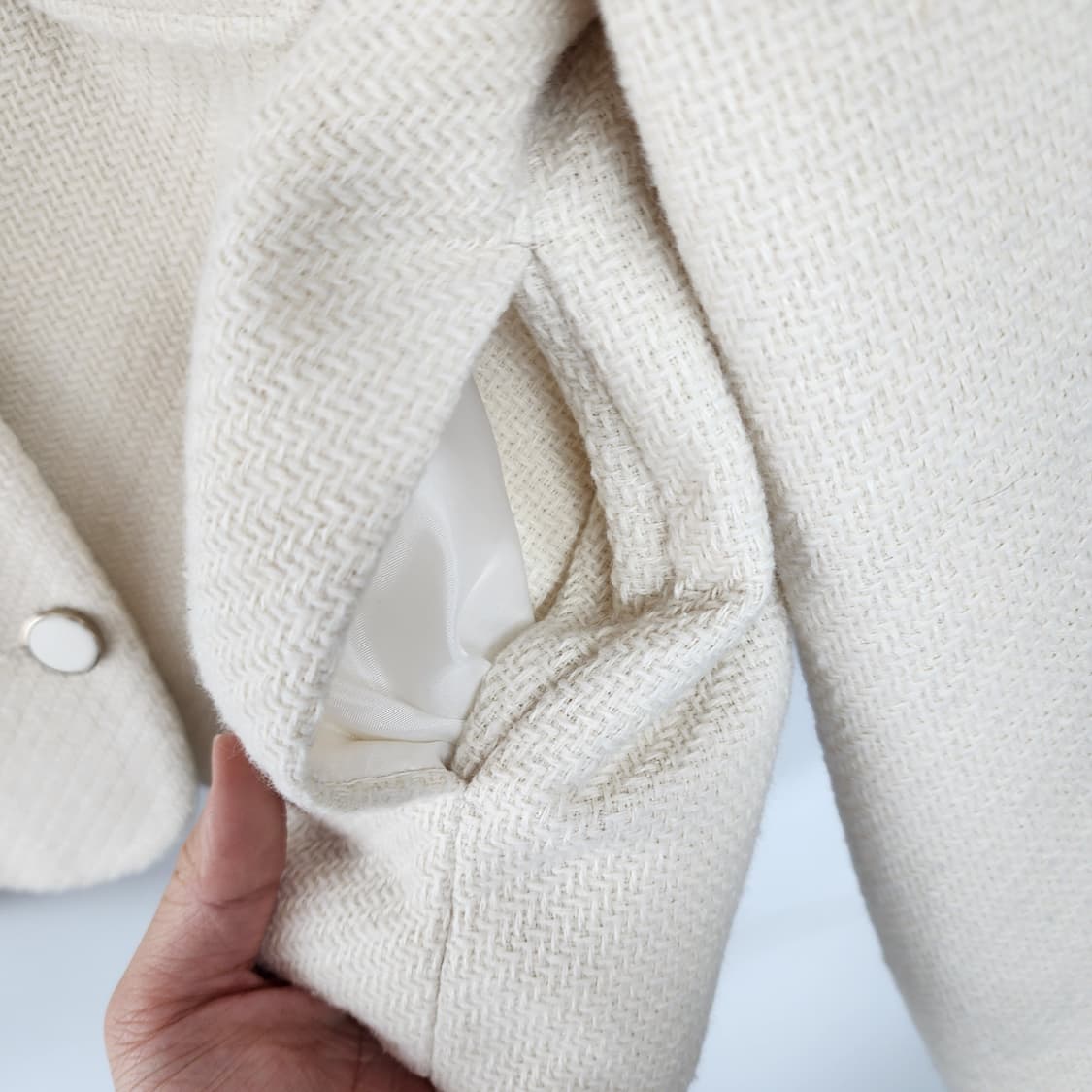 명품 트위드 노카라 자켓 아이보리 상품이미지4