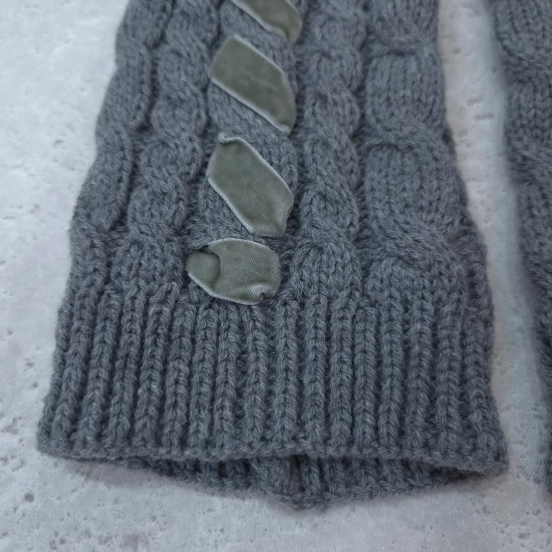 일본제 레이 꽈배기 니트워머 벨벳리본 상품이미지5