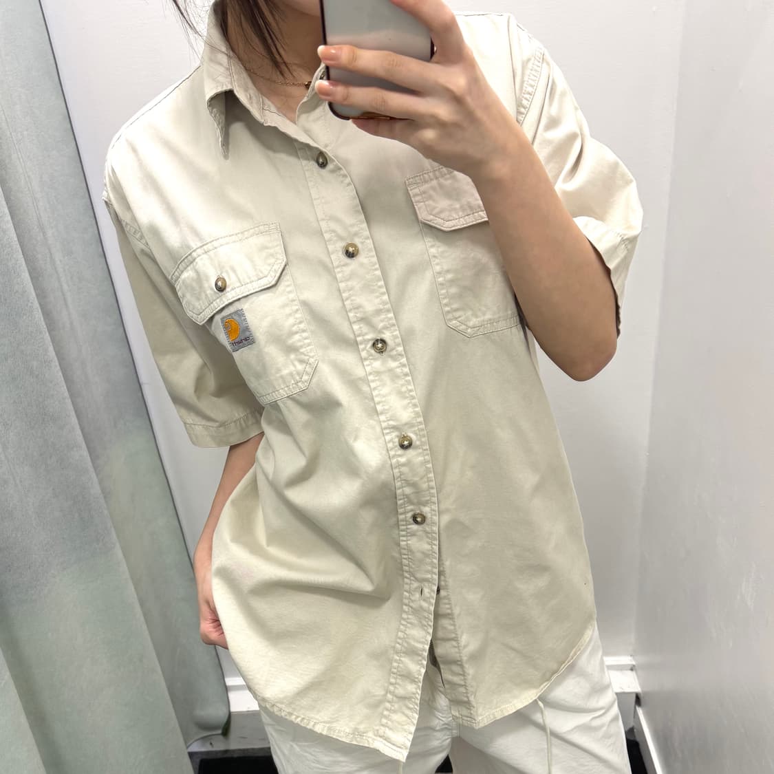 칼하트 베이지 코튼 반팔셔츠 상품이미지2