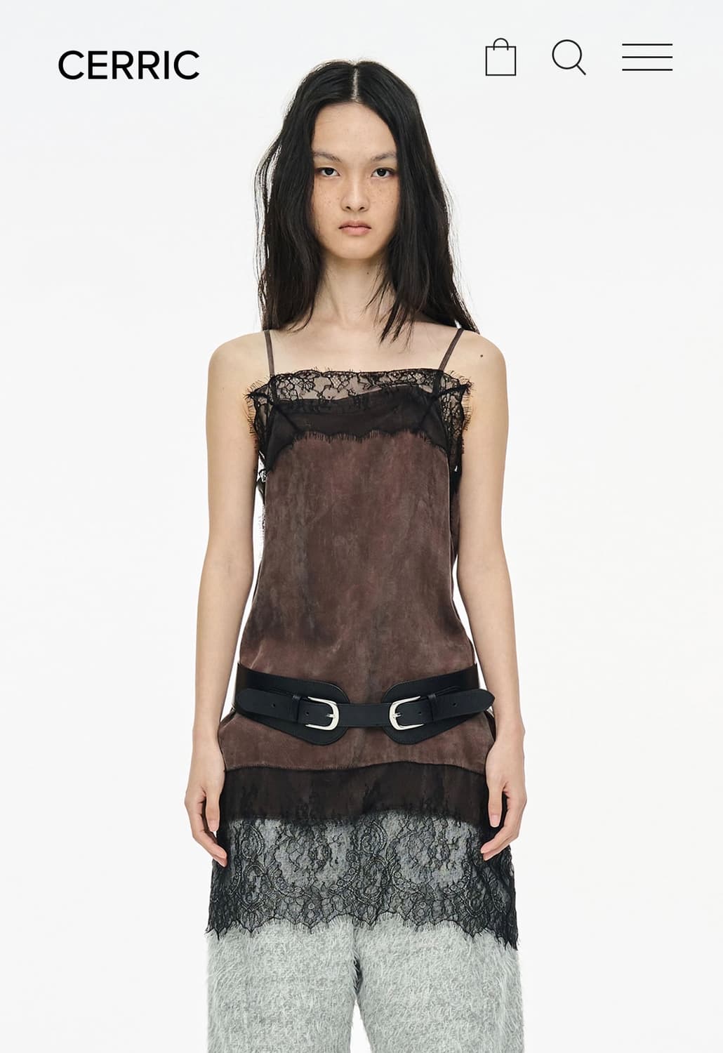 세릭 레이스 슬립 드레스 브라운 상품이미지1