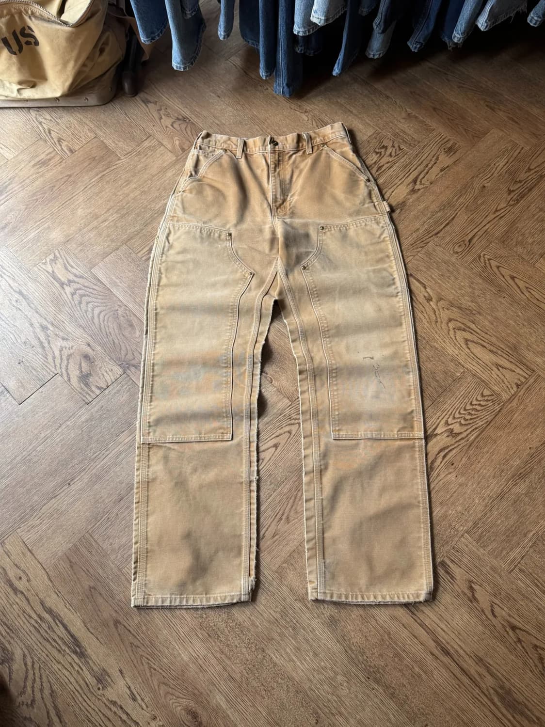 [32]칼하트 Made in USA 빈티지 페이딩 브라운 더블니 워크팬츠 상품이미지1