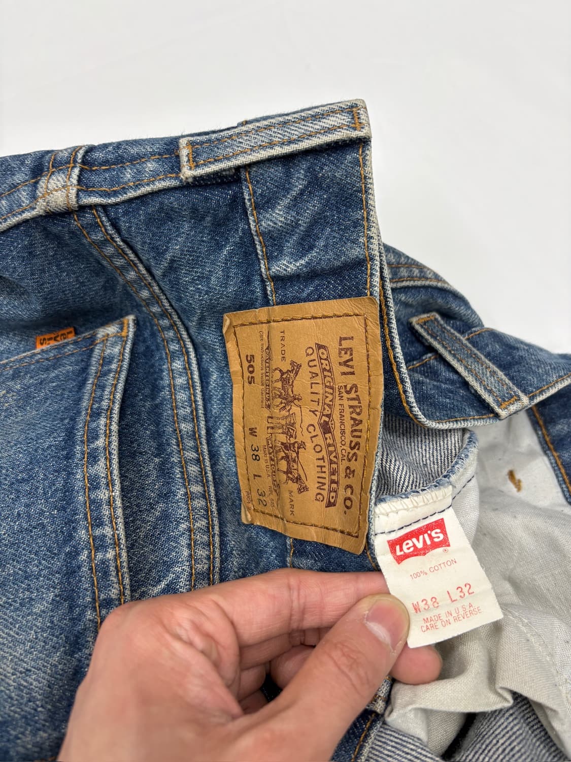 리바이스 505 USA 오렌지텝 워싱 데님 청바지 상품이미지3