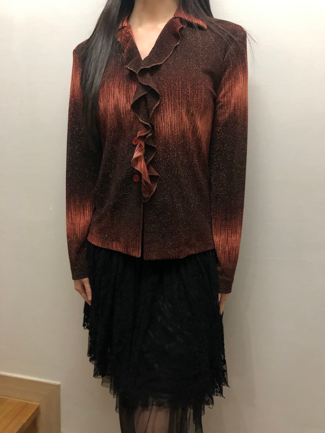 빈티지 브라운 글리터 프릴 탑 상품이미지3