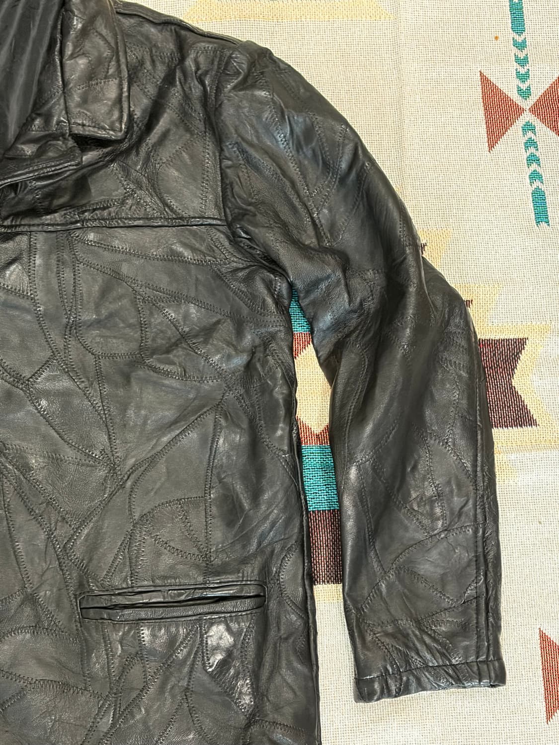 90s 제팬 양가죽 올드 레더 패치워크 카코트 상품이미지2