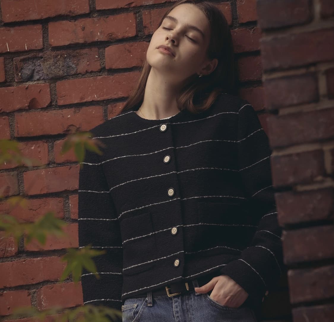 틸아이다이 Collarless moa tweed jacket_Black 상품이미지1