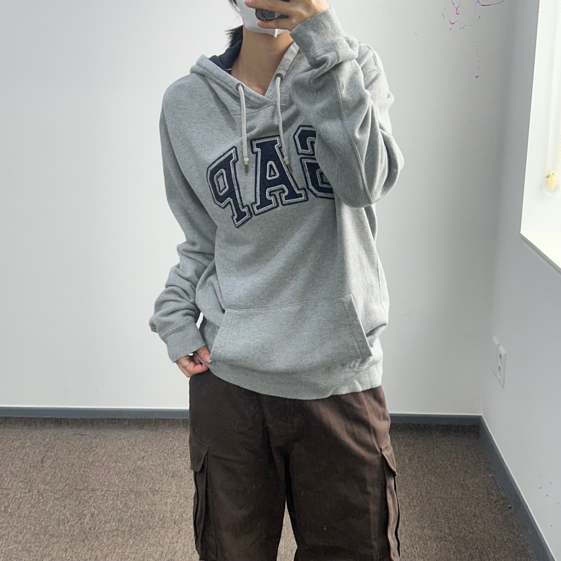 Gap 갭 네이비 로고 그레이 후드티 상품이미지1