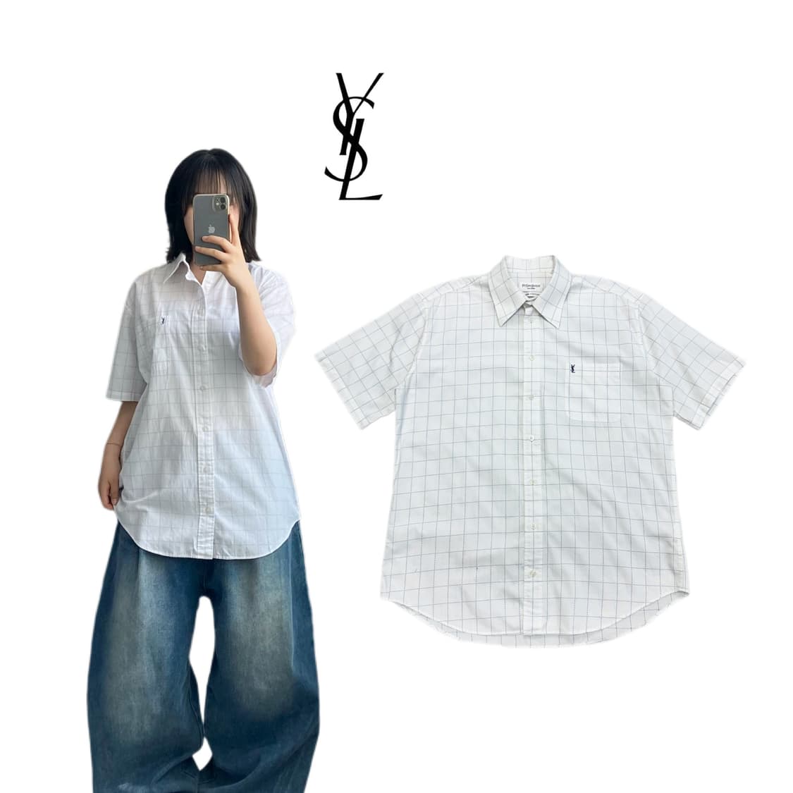 입생로랑 YSL로고 체크 반팔 셔츠 상품이미지1