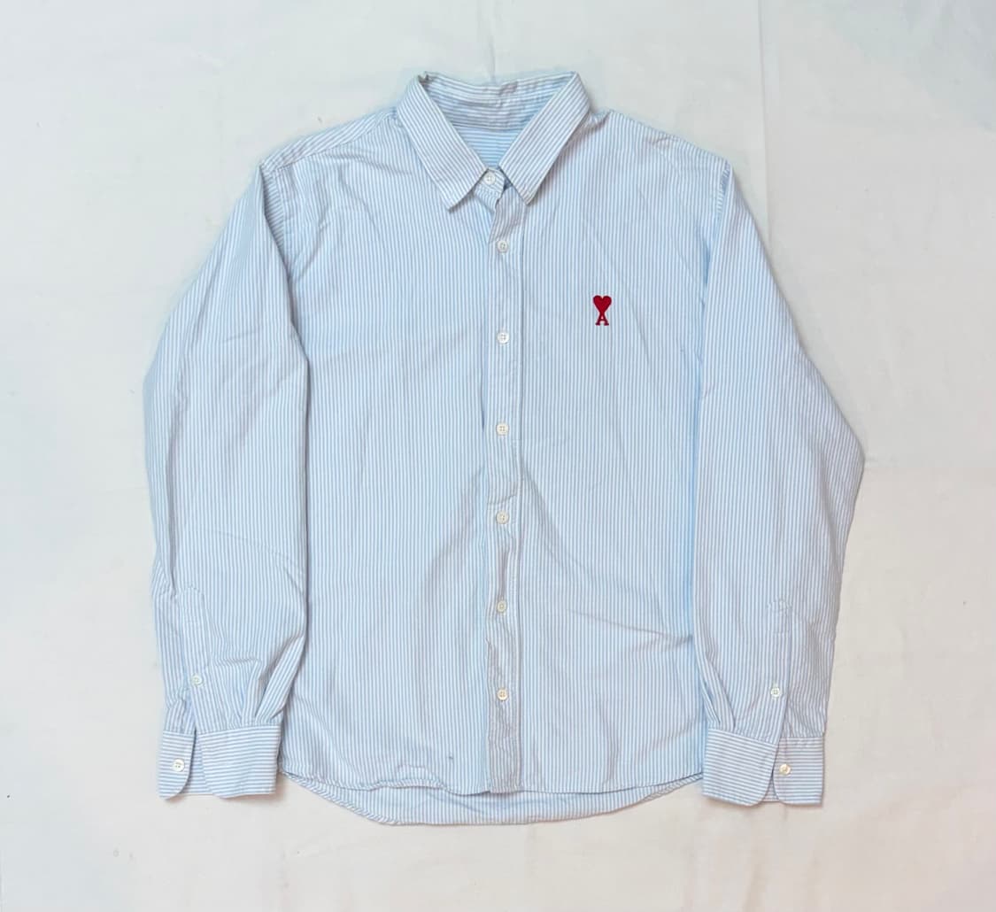 아미 스몰하트 로고 스트라이프 셔츠 블루 상품이미지1