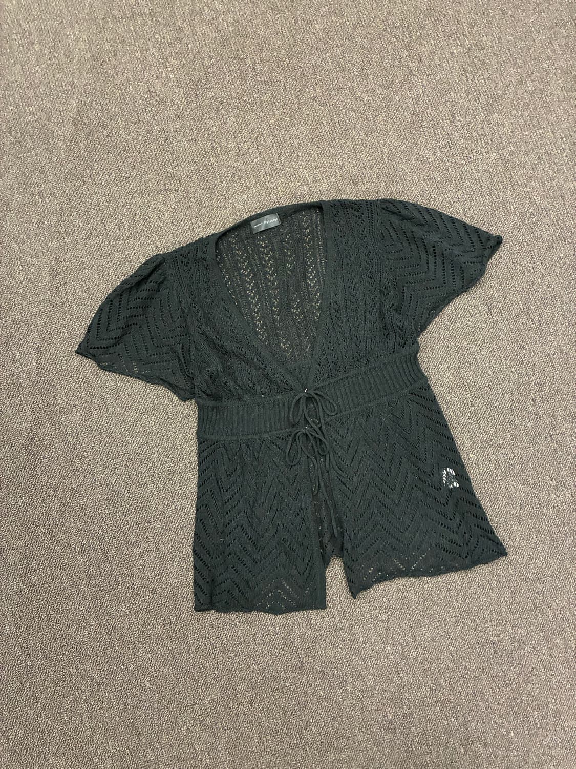 L)Japanese vintage 여성 펀칭 디자인 반팔 가디건 상품이미지1