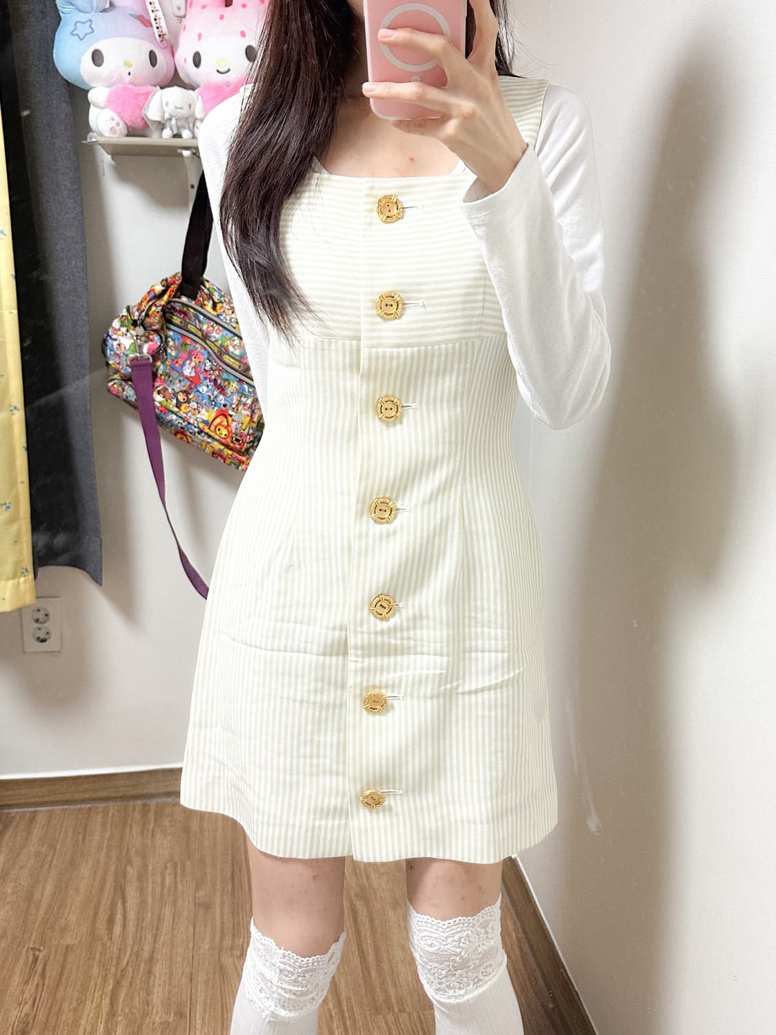 빈티지 단추 스트라이프 원피스 히메갸루 로걀 라떼 모리걸 긱시크 고딕 상품이미지1