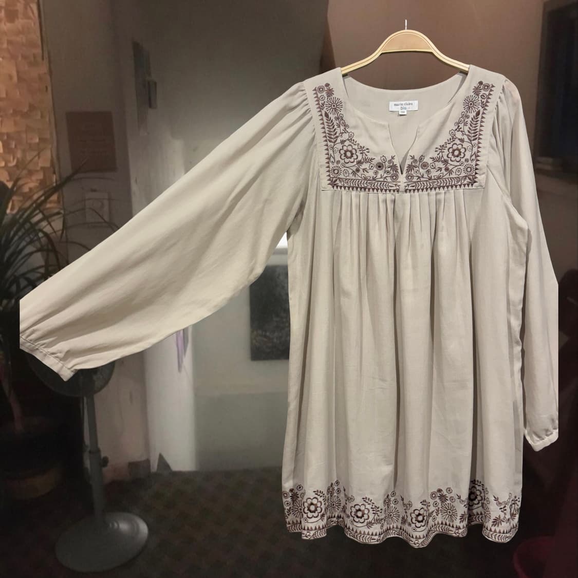 일본 빈티지 베이지 루즈핏 자수 모리걸 블라우스 상품이미지2