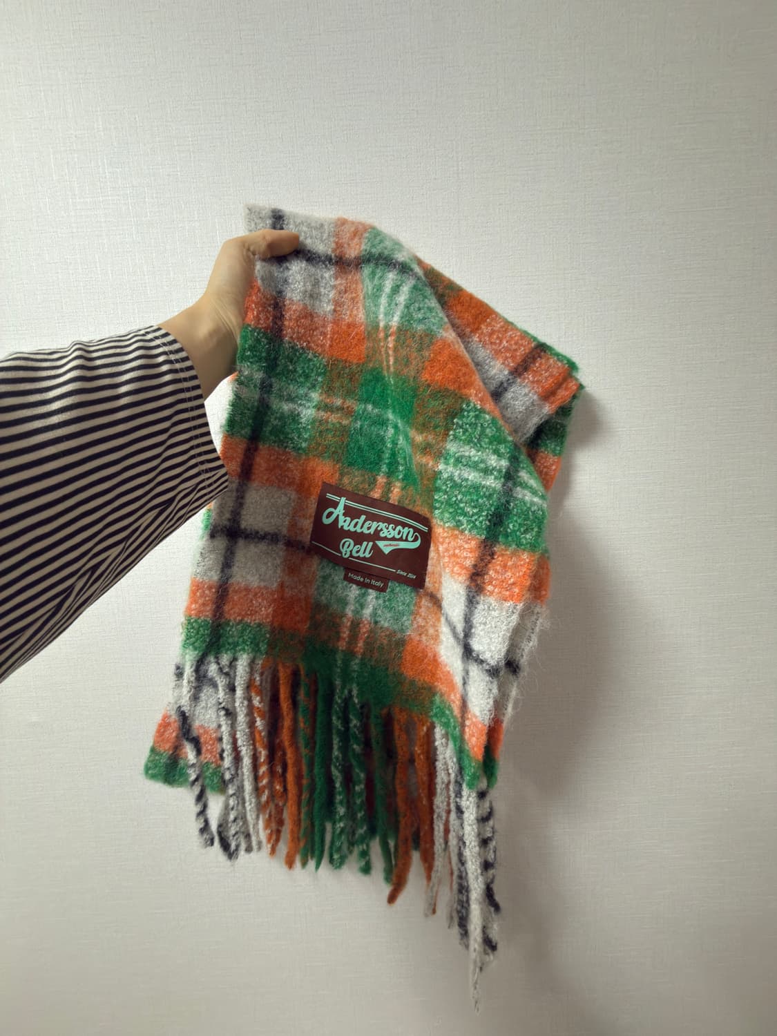 앤더슨벨 빅체크 머플러 그린/오렌지 상품이미지4