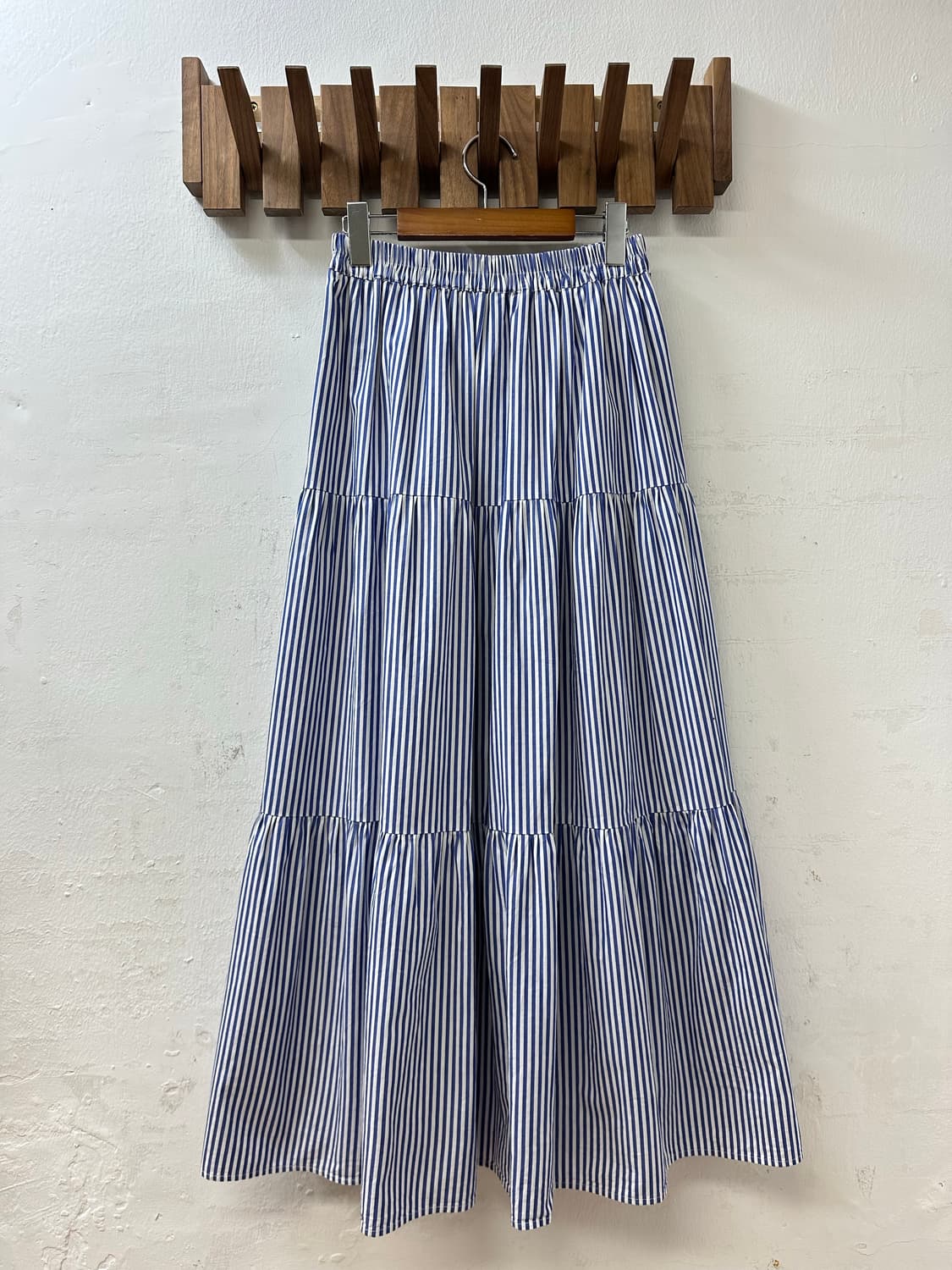 일본빈티지 블루 스트라이프 A라인 티어드 롱 스커트  상품이미지4