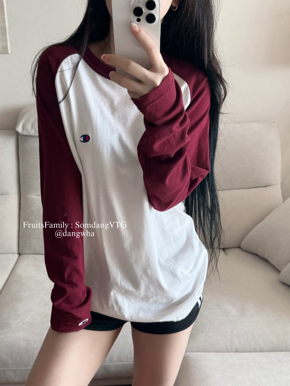 챔피온 일본 버건디 화이트 나그랑 긴팔 상품이미지1
