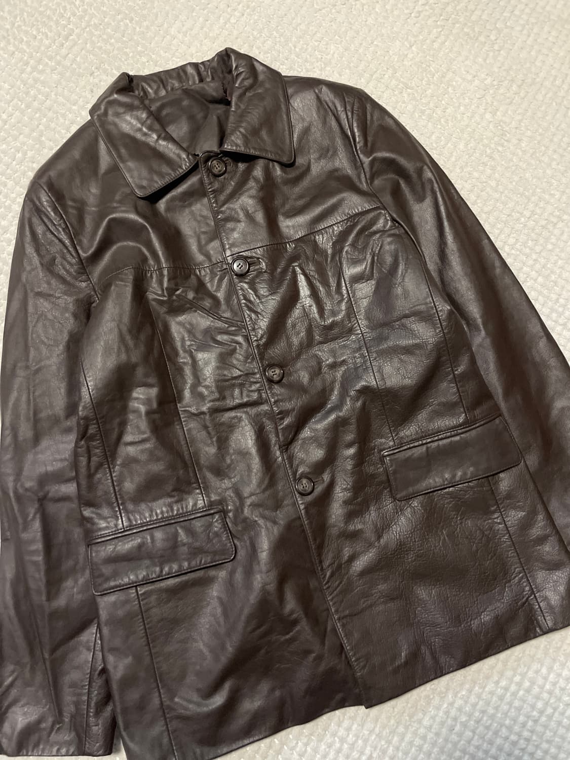 광희시장 웨스턴 무드 카우하이드 소가죽 레더 카 코트 다크 브라운 상품이미지6