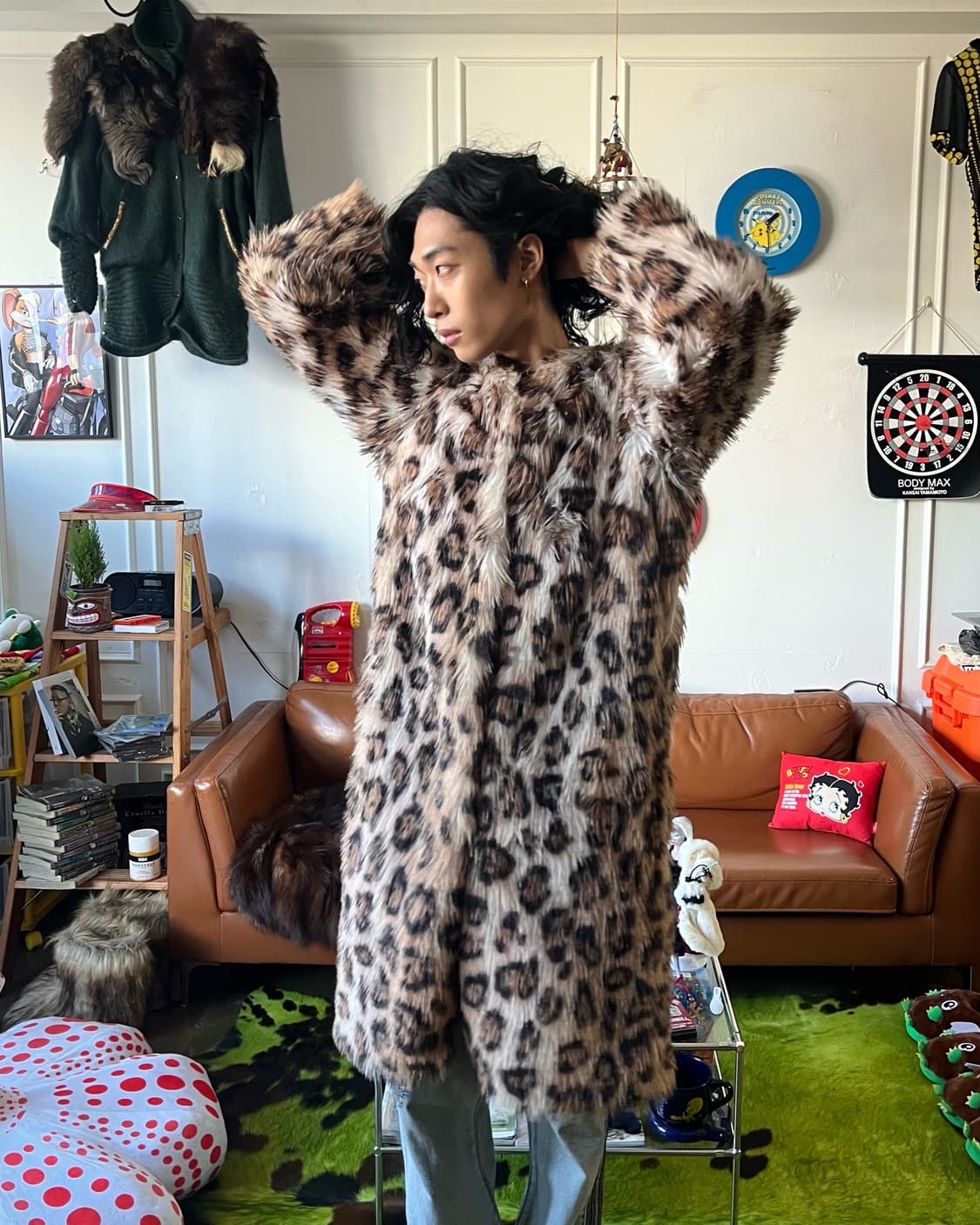 Jpn Vintage Shaggy Leopard Fur Long Coat 상품이미지2