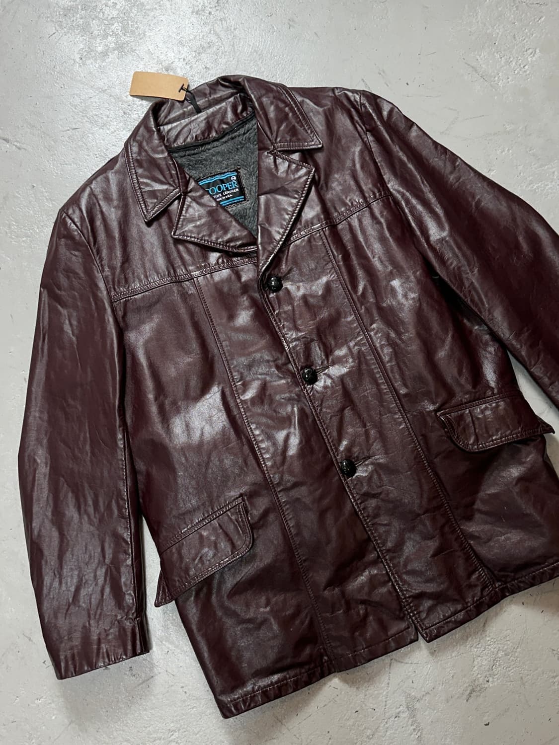 80's 빈티지 버건디 레더 자켓 레더 블레이저 카코트 상품이미지5