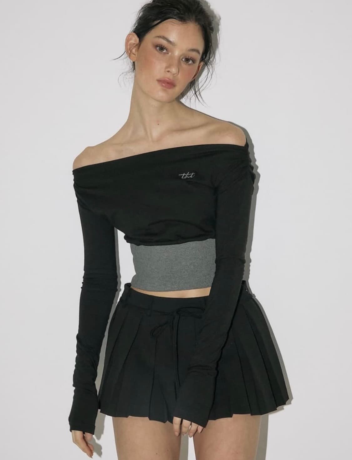 쓰리타임즈 립 오프숄더 멜란지블랙 S 상품이미지1